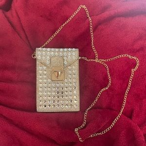 Fabulous Small Gold Dress Purse w/ Double Inside Pocket and Gold Chain